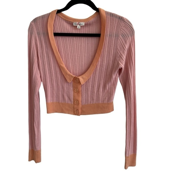 For Love & Lemons Phoebe Cropped Pointelle Cardigan, Apricot, Size S - Picture 5 of 11